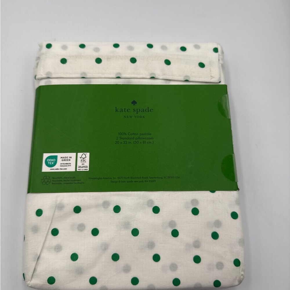 kate spade White Pillowcase Pair with Green Polka Dots - Picture 2 of 2
